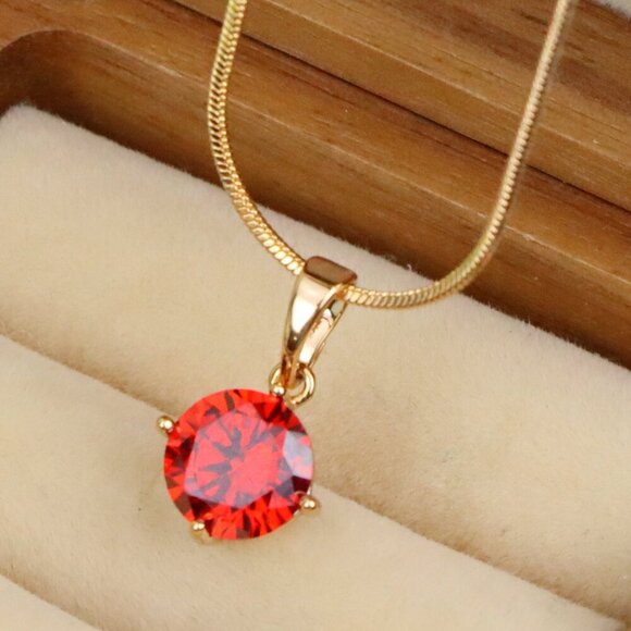 "Round Red Stone Pendant in Rose Gold Finish, XPPT1559 - Picture 1 of 13